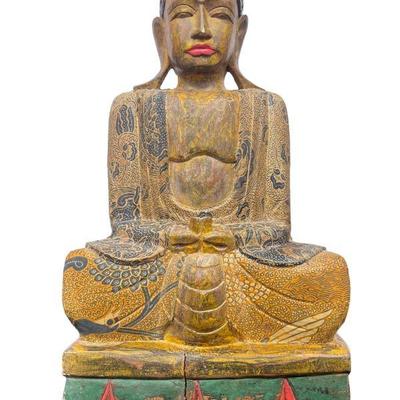 Large Carved Wood Buddha Sculpture