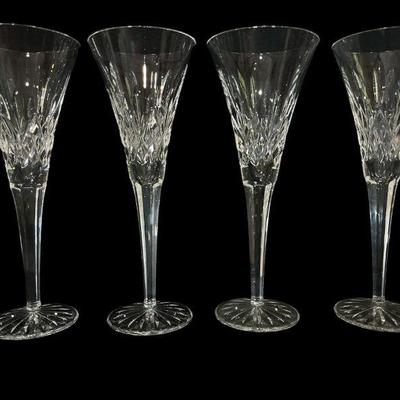 Four WATERFORD 'Lismore' Crystal Toasting Flutes