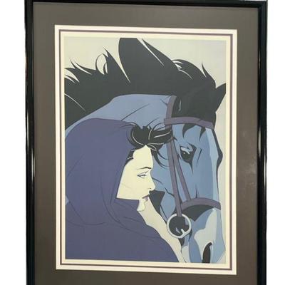 Large PATRICK NAGEL Woman with Horse Serigraph