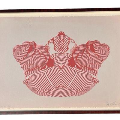 1981 ROGER SCHULKE "Alignment" Surrealist Woodblock Print