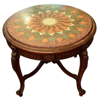 19th C Mosaic Terrazzo Italian Walnut Table