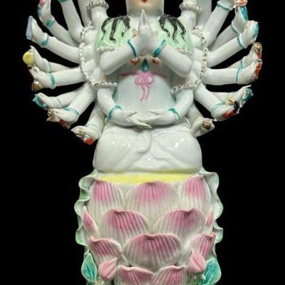 Chinese Goddess of Mercy Thousand Hands Porcelain Statue