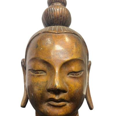 Large Brass Shakyamuni Buddha Head Sculpture