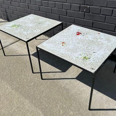Mid Century Painted Enamel Side Tables, Pair