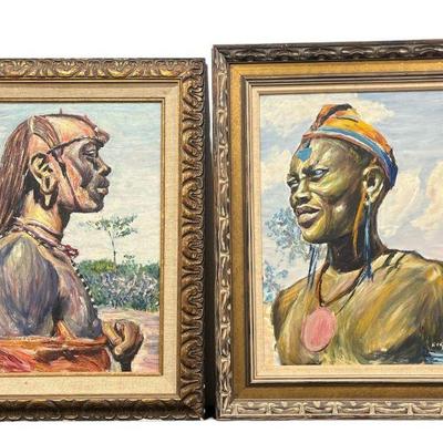Two F. NJIRAINI Oil Keyan Oil on Board of Warriors