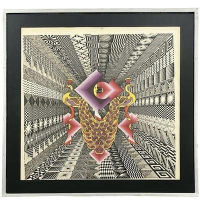 Signed PEDRO FRIEDEBERG 1972 Peacock Serigraph