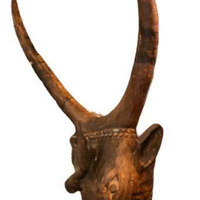 Large Carved Wood African Mali Busu Antelope/Cow with Bird Mask