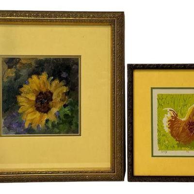 Set Signed Sunflower & Rooster Giclee Paintings