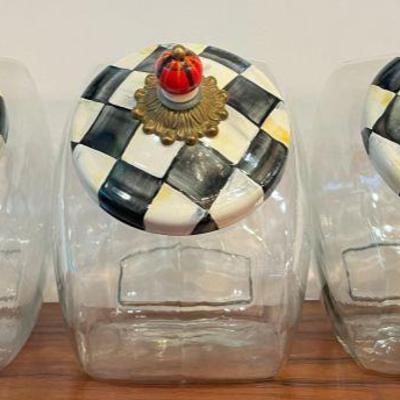 Three MACKENZIE CHILDS Courtly Check Cookie Jars