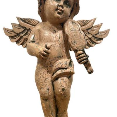 Old Italian Painted Wood Cherub