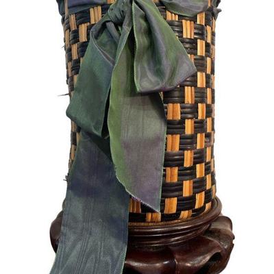 MACKENZIE CHILDS Woven Rattan Waste Basket