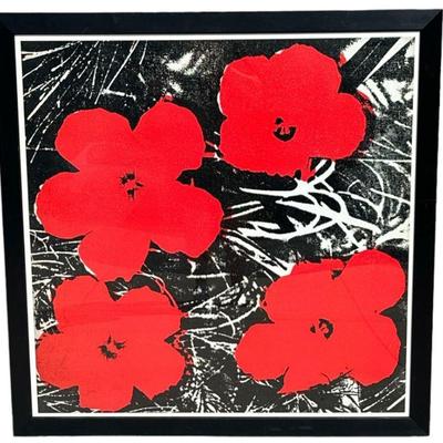 ANDY WARHOL Red Poppies Ink Print on Canvas