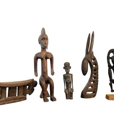 African Carved Wood, Cast Metal Figural Articles