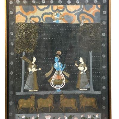 Pichwai Hindu Silk Painting, Large