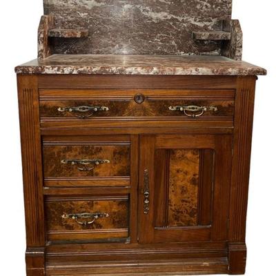19th C Victorian Walnut Marble Wash Stand