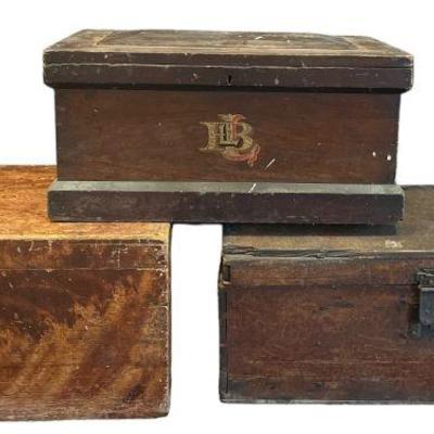Three Antique Wooden Storage Chests