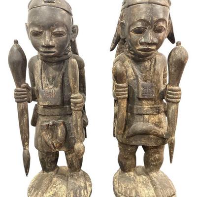 Large African Mandingo Warrior Statues, Pair