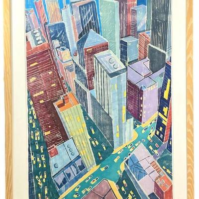 ALINE FELDMAN "City Evening" Woodcut Print