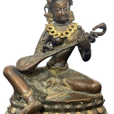 Bronze Hindu Goddess Saraswati Figural Statue