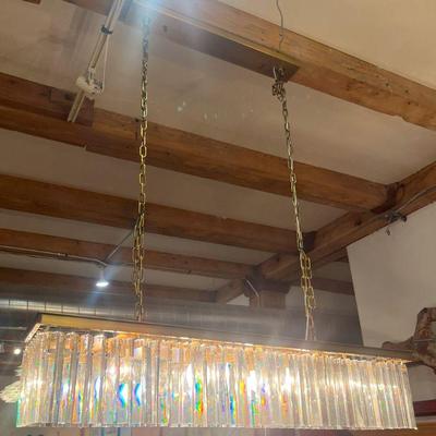 Large Rectangular Brass Chandelier with Prism Rods