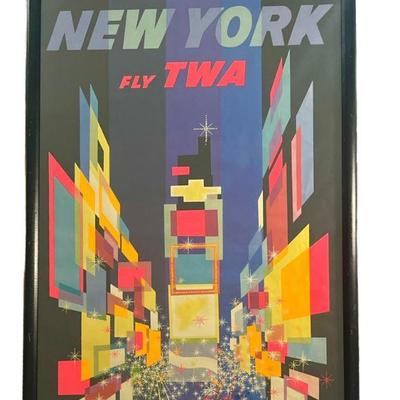 1956 DAVID KLEIN Fly TWA New York Advertisement Poster