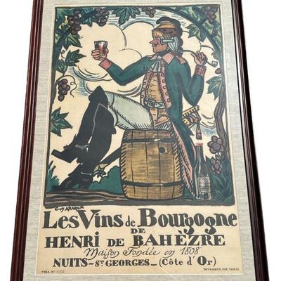 Wall Size Les Vins de Bourgogne Lithograph Poster, GUY ARNOUX