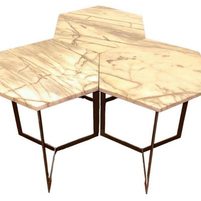 (3) West Elm Marble Hex Side Tables