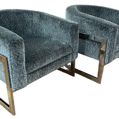 MILO BAUGHMAN Style Chrome Barrel Chairs, Pair