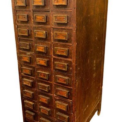 Antique Oak Multi-Drawer File Cabinet