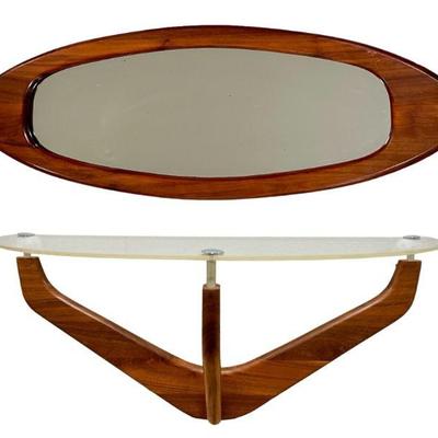 BELART CO. Mid Century Walnut Mirror & Floating Wall Console