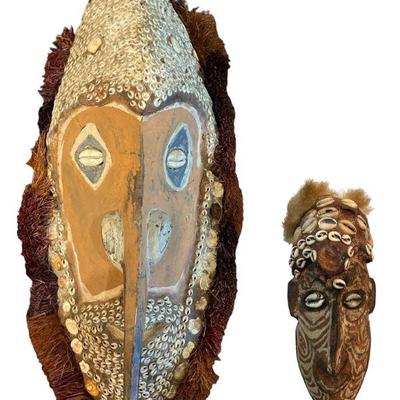 Two Papua New Guinea Sepik River Cowrie Shell Masks