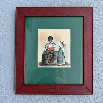 Antique watercolor of African American Children. Signed by the artist. New professional matting, backing and wiring. Measures 12 3/4” x...