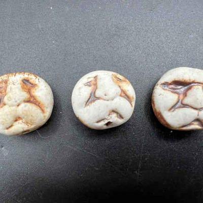 (3) Old Handmade Beads with Faces
