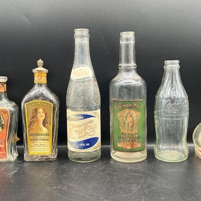 (6) Glass Bottles feat. Pepsi-Cola, Q-Ban Hair Tonic & Vermont Maid Maple Syrup
