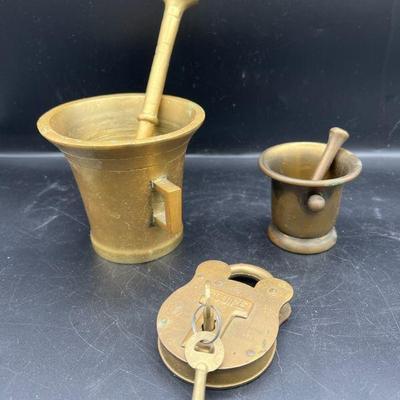 (3) Brass Items FT Genuine Solid Brass Squire Lock with Keys
