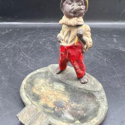 Vintage Black Americana Cast Iron Ashtray Bobblehead Made in Occupied Japan
