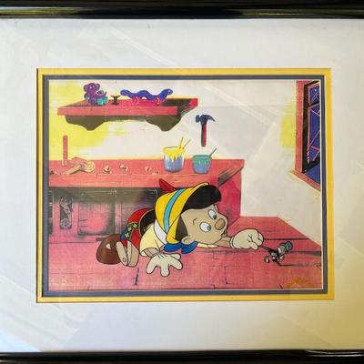 Vintage Pinocchio Disney Gold Seal Serigraph on Laser Background 1996
