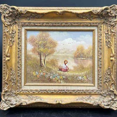 8” x 10” Canvas Painting in a 12” x 15” Ornate Frame Signed C. Manning
