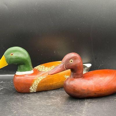 (2) Carved Wooden Mallards
