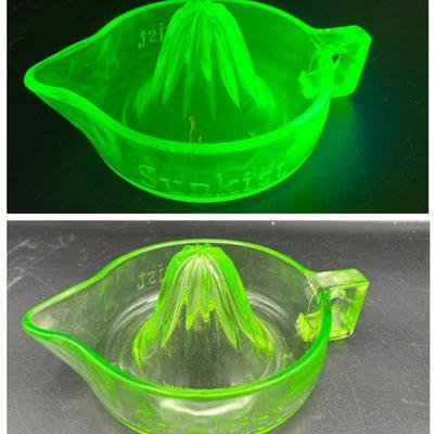 Vintage 1940's Uranium Glass Juicer Glows Bright Green in Ultraviolet Black Light
