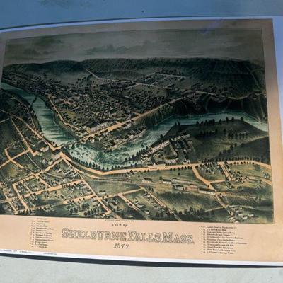 Birds Eye View Of Shelburne Falls, MA 1877 Map
