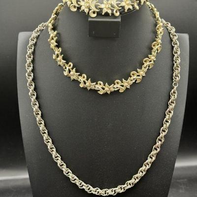 (2) Silver Colored Necklaces & (1) Bracelet
