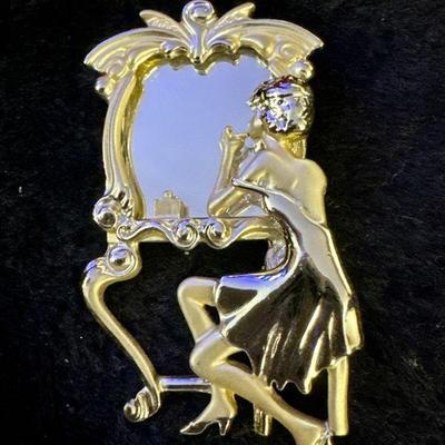 Signed AJC Vintage Woman Looking In Mirror Pin
