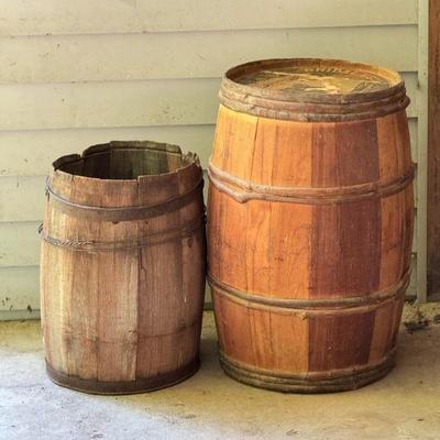(2) Vintage Wood Barrels
