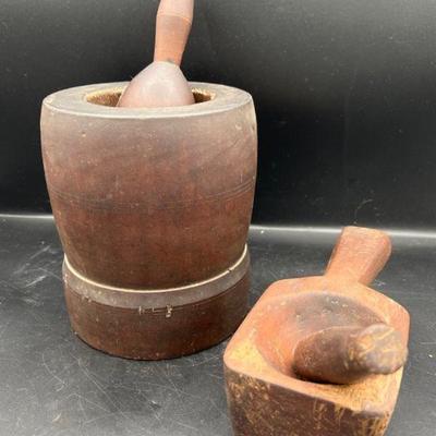 (2) Wooden Mortar & Pestles
