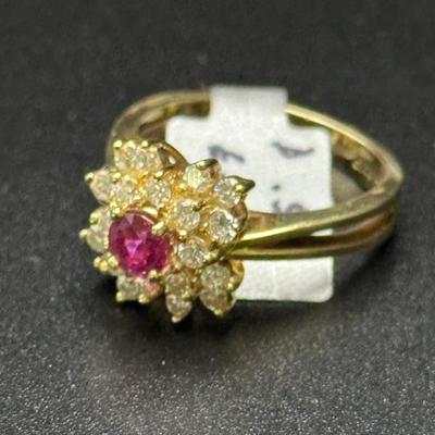 Ruby and diamond on 14k gold setting