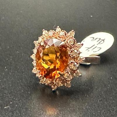 Citrine and diamonds on 14k gold setting