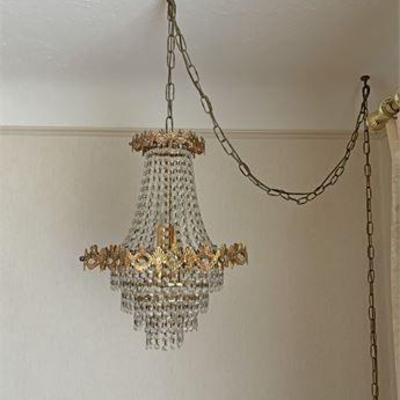 1960's Brass & Crystal Hanging Chandelier .jpg