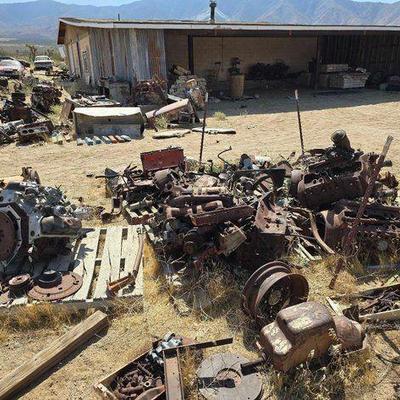 #3520 • Assorted Engines, Ford Flathead Blocks, Exhaust Manifolds, Fans, and Oil Pans
