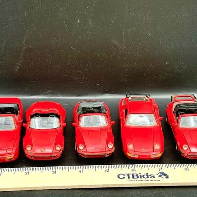 (5) Red Model Porsche Toy Cars
